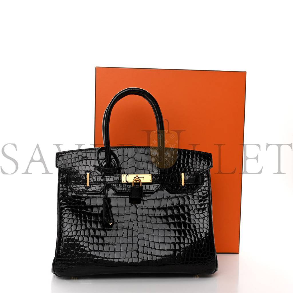 H**mes noir black ghw niloticus crocodile birkin 30 handbag (30*22*16cm)